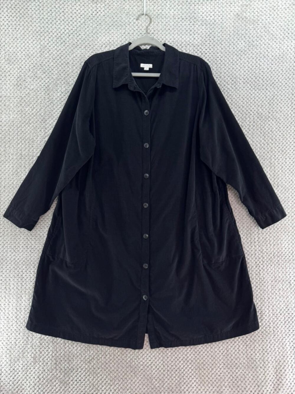 J Jill Corduroy Shirt Dress Womens 2X Black Long Tab Sleeve Pockets